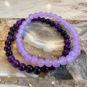 3051 Lavender and Amethyst Beaded Bracelet Set